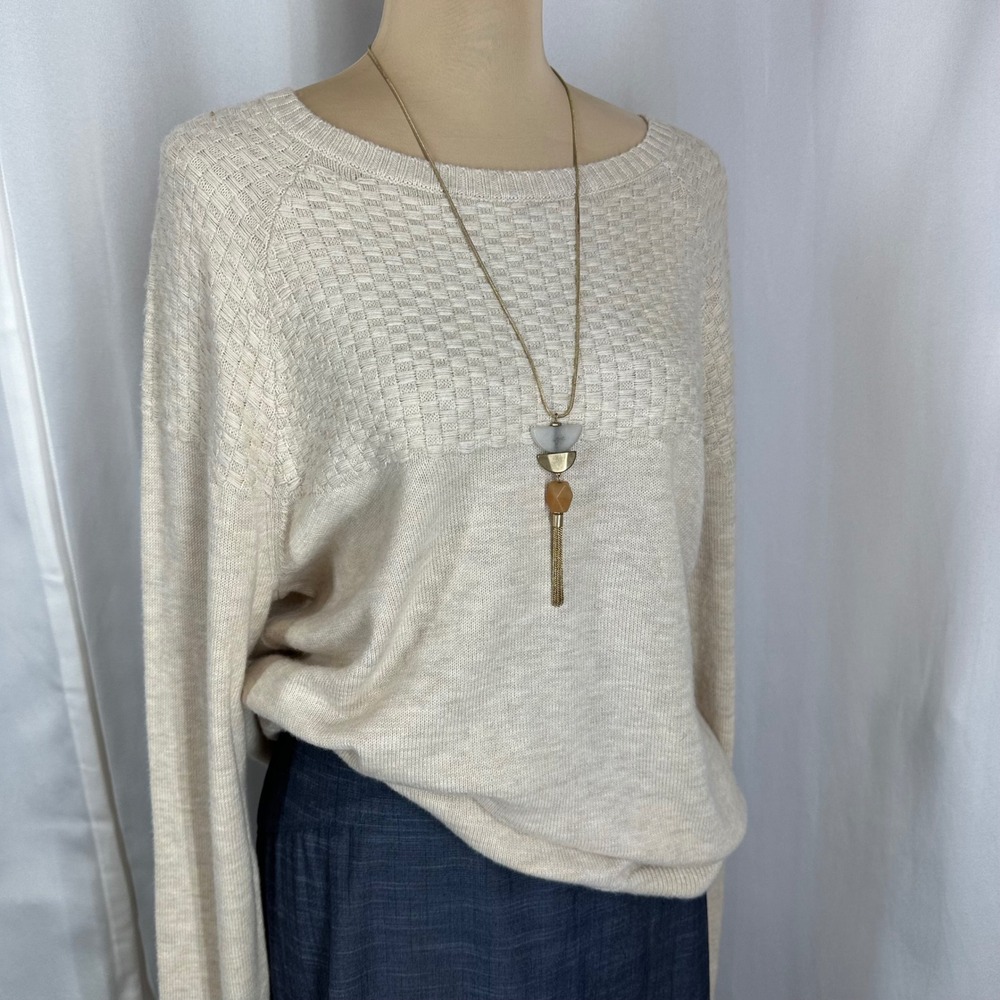 Talbots Oatmeal Lambswool Blend Sweater Textured Knit Size XL